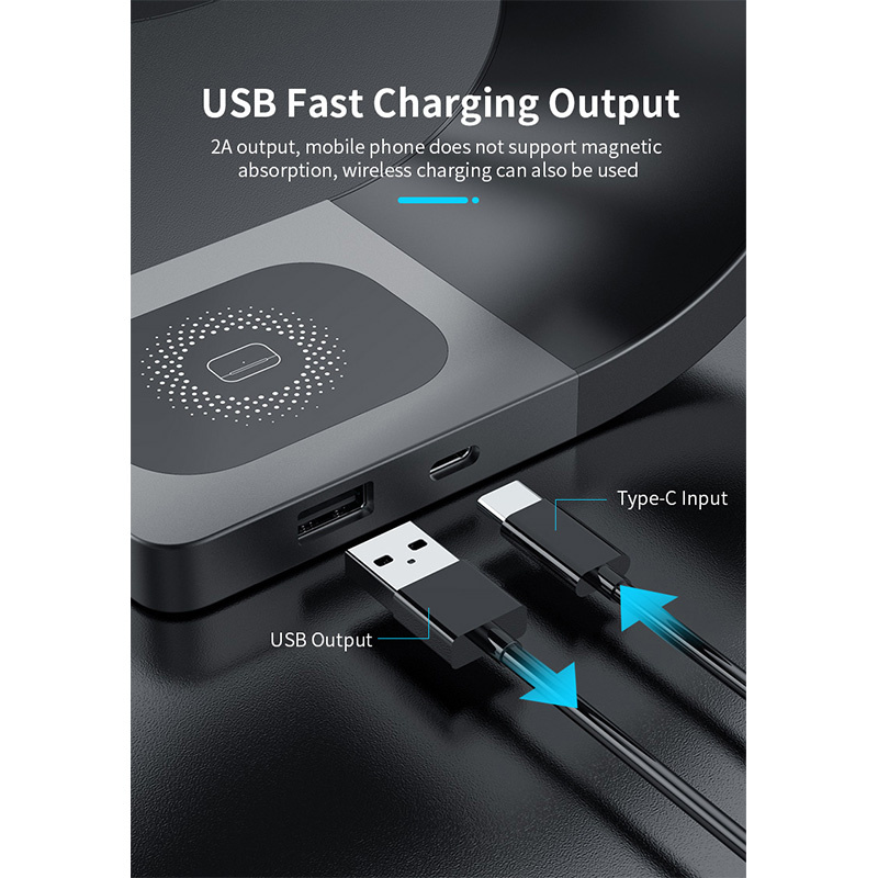 Appleking 4w1 magnetyczny stojak bezprzewodowy do iPhone / Apple Watch / AirPods - 15W - czarny