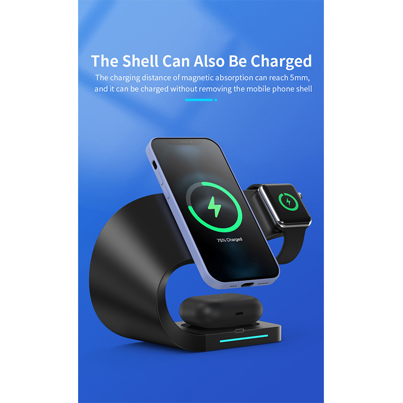 Appleking 4w1 magnetyczny stojak bezprzewodowy do iPhone / Apple Watch / AirPods - 15W - czarny