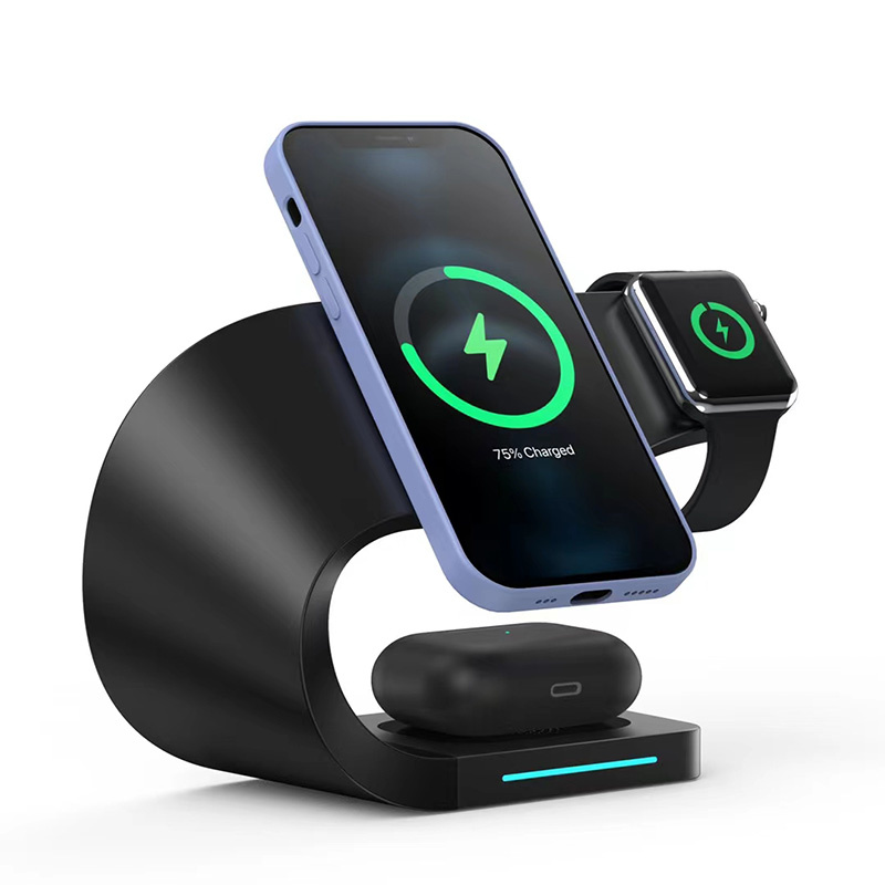 Appleking 4w1 magnetyczny stojak bezprzewodowy do iPhone / Apple Watch / AirPods - 15W - czarny