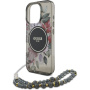 Guess IML Flowers Pearl Strap etui ze smyczą i MagSafe do iPhone 16 Pro Max – szary