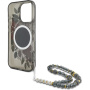 Guess IML Flowers Pearl Strap etui ze smyczą i MagSafe do iPhone 16 Pro Max – szary