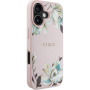 Etui Guess Grained Magnolia we wzór kwiatów z MagSafe do iPhone 16 - różowy