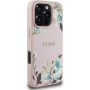 Etui Guess Grained Magnolia z motywem kwiatowym i MagSafe do iPhone 16 Pro - różowy