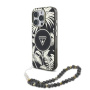 Etui Guess IML Palm Trees Triangle Logo Pearl Strap ze smyczą i MagSafe do iPhone 16 Pro – czarne