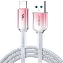 JOYROOM S-A42 Crystal Clear pleciony kabel do ładowania i transmisji danych - USB-A do Lightning - 1,2 m - biało-różowy