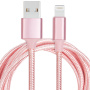 Kabel pleciony do transmisji danych i ładowania USB-A 2.0 / Lightning dla iPhone / iPad / iPod / AirPods - 3 m - różowy