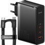 Baseus GaN5 Pro Zestaw szybkiej ładowarki z portami 2x USB-C / USB-A i kablem USB-C do USB-C - 140W - 1 m - czarny