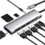 Hub YME68 9w1 - slot na kartę SD / TF / HDMI / gniazdo 3,5 mm / 2x USB-C / 3x USB-A na USB-C do MacBooka - szary