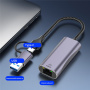 T30B 2w1 adapter Ethernet - RJ45 na USB-C / USB-A - szary