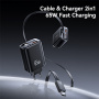 USAMS CC299 Zestaw adaptera z portami USB-C / USB-A i wysuwanego kabla USB-C - 65W - biały