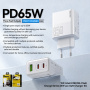 WEKOME WP-U66 GaN Szybka ładowarka sieciowa z portami 2x USB-C / USB-A - 65W - biała