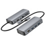 Hub 11w1 - gniazdo na kartę SD / TF / RJ45 / HDMI / VGA / złącze 3,5 mm / USB-C / 4x USB-A na USB-C do MacBooka - szary