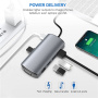 Hub 11w1 - gniazdo na kartę SD / TF / RJ45 / HDMI / VGA / złącze 3,5 mm / USB-C / 4x USB-A na USB-C do MacBooka - szary