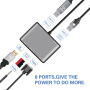 Hub FX-1815B 8w1 - slot na kartę TF / HDMI / VGA / gniazdo 3,5 mm / USB-C / 3x USB-A na USB-C do MacBooka - szary