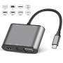 Hub FX-1815B 8w1 - slot na kartę TF / HDMI / VGA / gniazdo 3,5 mm / USB-C / 3x USB-A na USB-C do MacBooka - szary