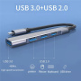 Mini hub 4w1 - 3x USB-A 2.0 / USB-A 3.0 na USB-C - szary