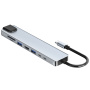 BYL-2017L hub 8w1 - slot na kartę SD / TF / RJ45 / HDMI / 2x USB-C / 2x USB-A do USB-C - szary