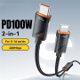 ESSAGER Uniwersalny kabel 2w1 w oplocie do ładowania i transmisji danych - USB-C do USB-C / Lightning - 1,2 m - czarny