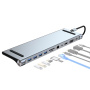 Hub BYL-2003 11w1 - gniazdo na kartę SD / TF / RJ45 / HDMI / VGA / złącze 3,5 mm / USB-C / 4x USB-A na USB-C do MacBooka - szary
