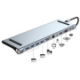 Hub BYL-2003 11w1 - gniazdo na kartę SD / TF / RJ45 / HDMI / VGA / złącze 3,5 mm / USB-C / 4x USB-A na USB-C do MacBooka - szary