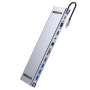 Hub BYL-2003 11w1 - gniazdo na kartę SD / TF / RJ45 / HDMI / VGA / złącze 3,5 mm / USB-C / 4x USB-A na USB-C do MacBooka - szary