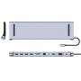 Hub BYL-2003 11w1 - gniazdo na kartę SD / TF / RJ45 / HDMI / VGA / złącze 3,5 mm / USB-C / 4x USB-A na USB-C do MacBooka - szary