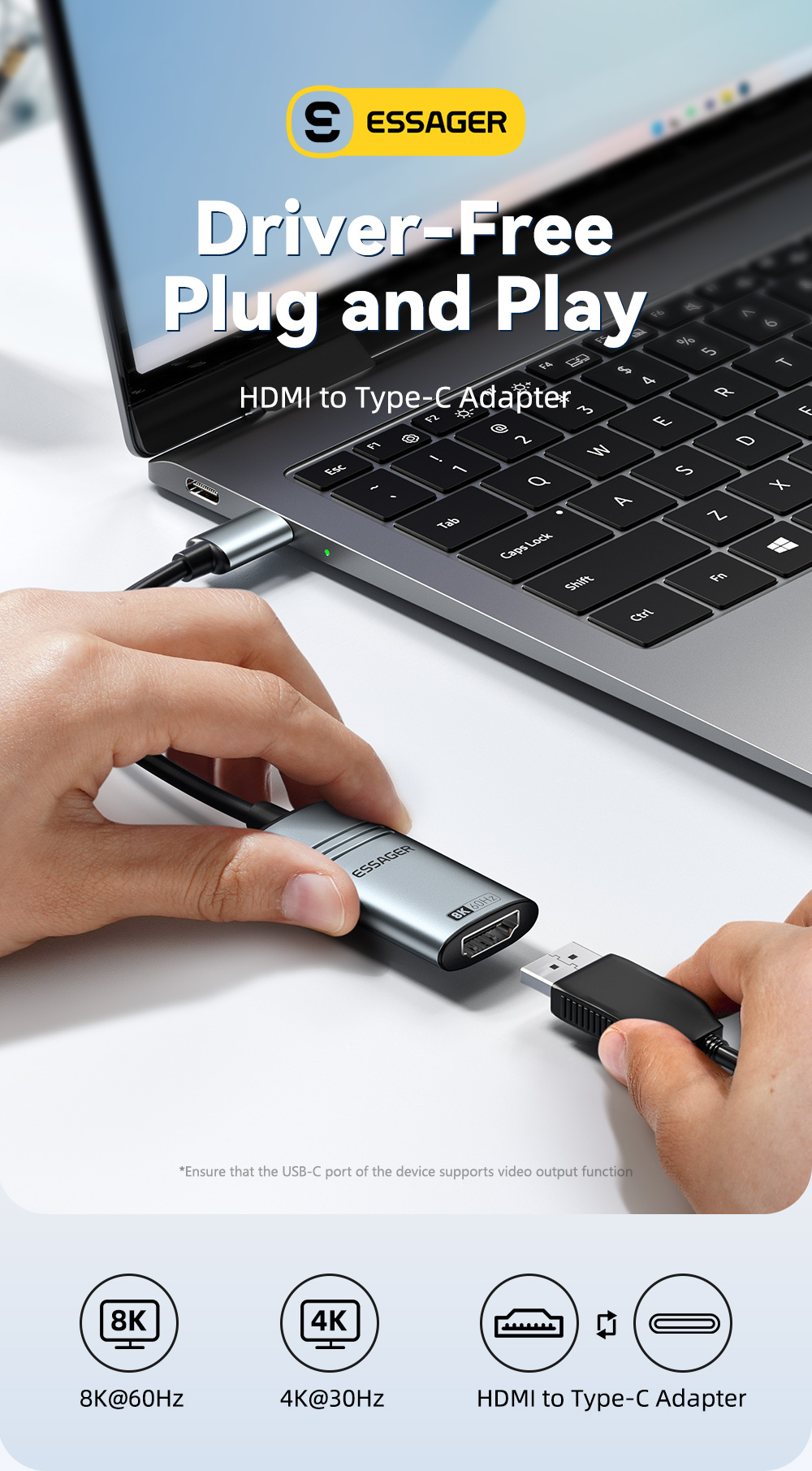 ESSAGER ES-OTG23 adapter wideo - HDMI na USB-C - ciemnoszary