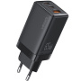 USAMS US-CC180 GaN Szybka Ładowarka Adapter z portami 2x USB-C / USB-A - 65W - czarny