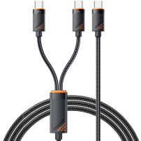 ESSAGER Uniwersalny kabel ładująco-transferowy 2w1 w oplocie - USB-C do USB-C / USB-C - 1,2 m - czarny