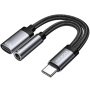 ESSAGER ES-YP25 Adapter 2w1 audio i ładowania - 3,5 mm jack / USB-C do USB-C - szary