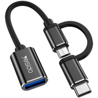 Redukcja danych 2w1 Yesido GS02 - USB-A na USB-C / micro USB - czarna