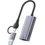T30B 2w1 adapter Ethernet - RJ45 na USB-C / USB-A - szary