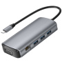 Hub 11w1 - gniazdo na kartę SD / TF / RJ45 / HDMI / VGA / złącze 3,5 mm / USB-C / 4x USB-A na USB-C do MacBooka - szary