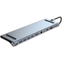 Hub BYL-2003 11w1 - gniazdo na kartę SD / TF / RJ45 / HDMI / VGA / złącze 3,5 mm / USB-C / 4x USB-A na USB-C do MacBooka - szary