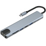 BYL-2017L hub 8w1 - slot na kartę SD / TF / RJ45 / HDMI / 2x USB-C / 2x USB-A do USB-C - szary
