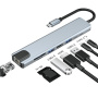 BYL-2017L hub 8w1 - slot na kartę SD / TF / RJ45 / HDMI / 2x USB-C / 2x USB-A do USB-C - szary