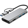 Hub 4w1 - 2x HDMI / USB-A 2.0 / USB-A 3.0 do USB-C / USB-A - szary
