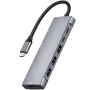 Hub YME68 9w1 - slot na kartę SD / TF / HDMI / gniazdo 3,5 mm / 2x USB-C / 3x USB-A na USB-C do MacBooka - szary