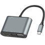 Hub FX-1815B 8w1 - slot na kartę TF / HDMI / VGA / gniazdo 3,5 mm / USB-C / 3x USB-A na USB-C do MacBooka - szary