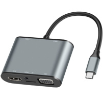 Hub FX-1815B 8w1 - slot na kartę TF / HDMI / VGA / gniazdo 3,5 mm / USB-C / 3x USB-A na USB-C do MacBooka - szary