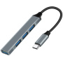 Mini hub 4w1 - 3x USB-A 2.0 / USB-A 3.0 na USB-C - szary