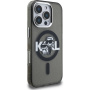 Karl Lagerfeld IML Glitter Karl and Choupette Sketch brokatowe etui z MagSafe do iPhone 16 Pro - szary
