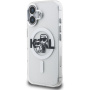 Karl Lagerfeld IML Glitter Karl and Choupette Sketch Brokatowe etui z MagSafe do iPhone 16 - srebrne
