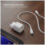 FIXED Mini GaN zestaw adaptera z portem USB-C i kabla USB-C na USB-C - 20W - 1,2 m - biały