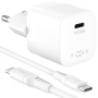 FIXED Mini GaN zestaw adaptera z portem USB-C i kabla USB-C na USB-C - 20W - 1,2 m - biały