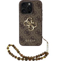 Guess 4G Metal Logo Strap etui z paskiem do iPhone 15 Pro - brązowy
