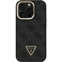 Etui Guess 4G Strass Triangle Logo z podstawką i MagSafe do iPhone 16 Pro Max - szary