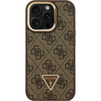 Etui Guess 4G Strass Triangle Logo z podpórką i MagSafe do iPhone 16 Pro Max - brązowy
