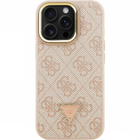 Etui Guess 4G Strass Triangle Logo z podstawką i MagSafe do iPhone 16 Pro Max - różowy