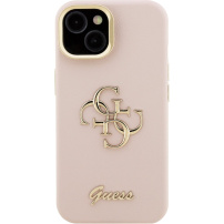 Guess Grained 4G Logo etui z podpórką do iPhone 13 - różowy